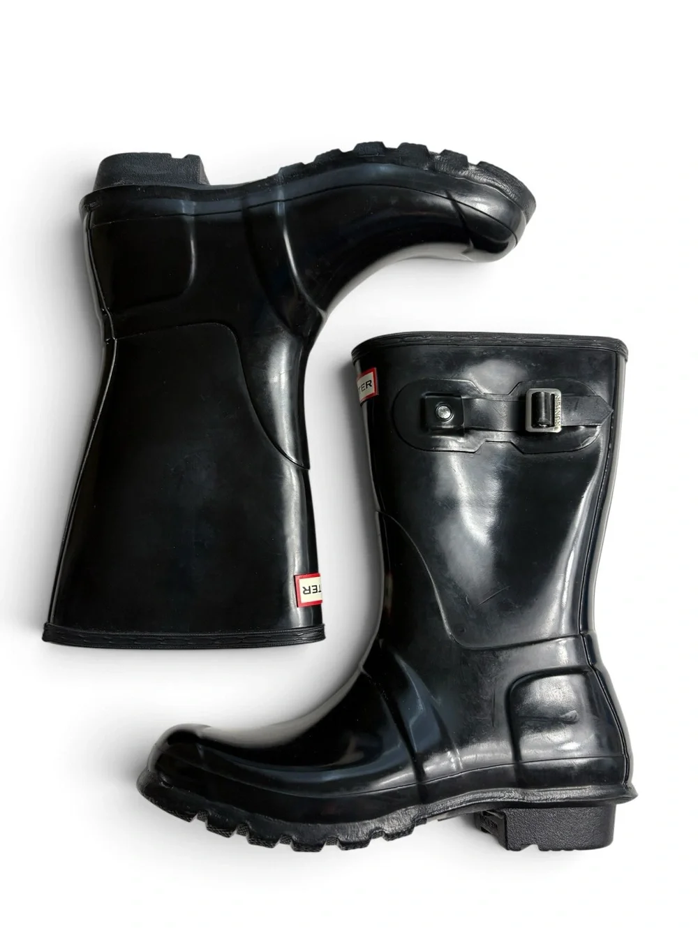 Hunter Original Short Gloss Rain Boots Black Womens Size 9 WFS1000RGL
